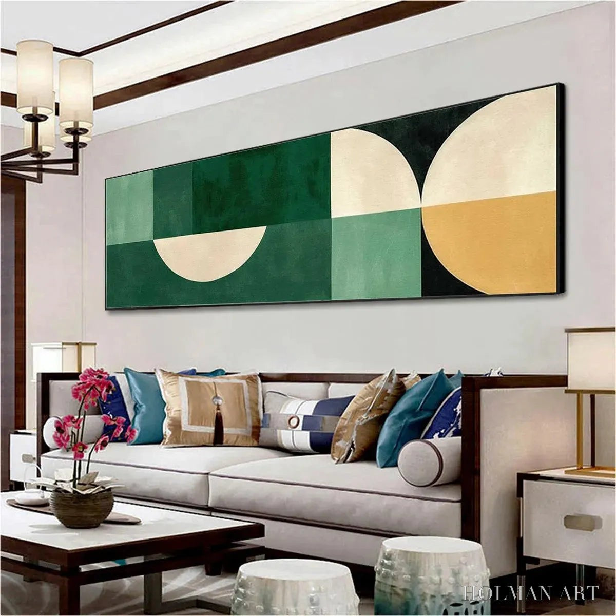 HOLMAN ART Green Geometric Panoramic – Abstract Painting, Panoramic , Minimalist Decor - image 6