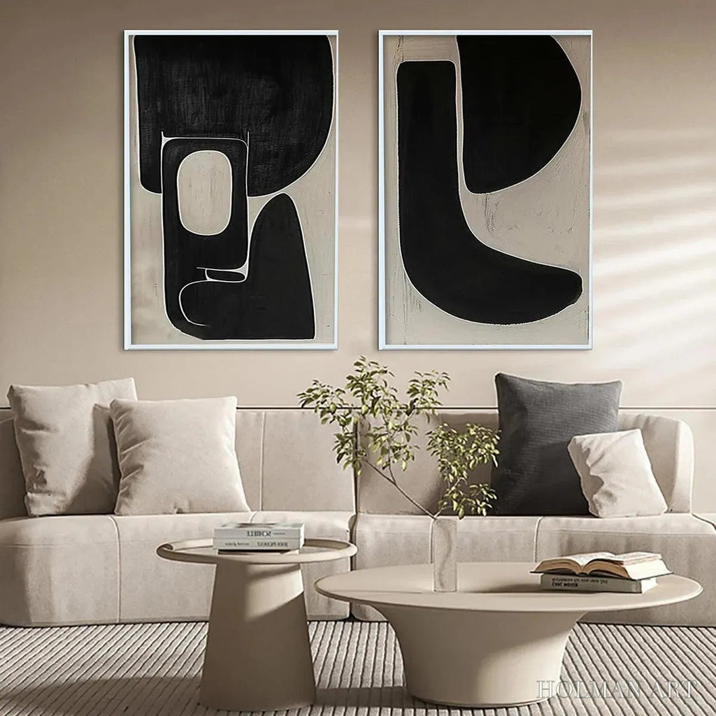 HOLMAN ART Black & Beige Abstract Diptych Ii – Abstract Painting Set of 2, Vertical - image 2