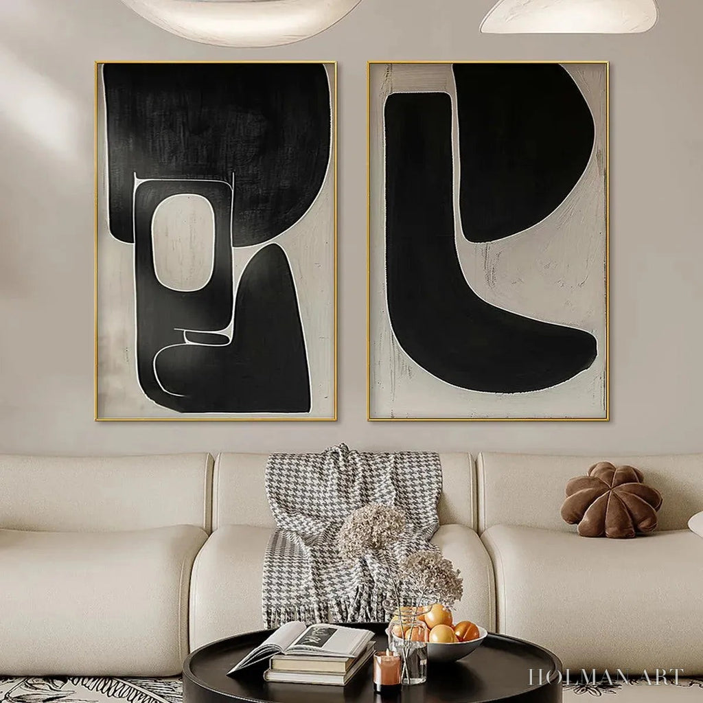 HOLMAN ART Black & Beige Abstract Diptych Ii – Abstract Painting Set of 2, Vertical - image 5