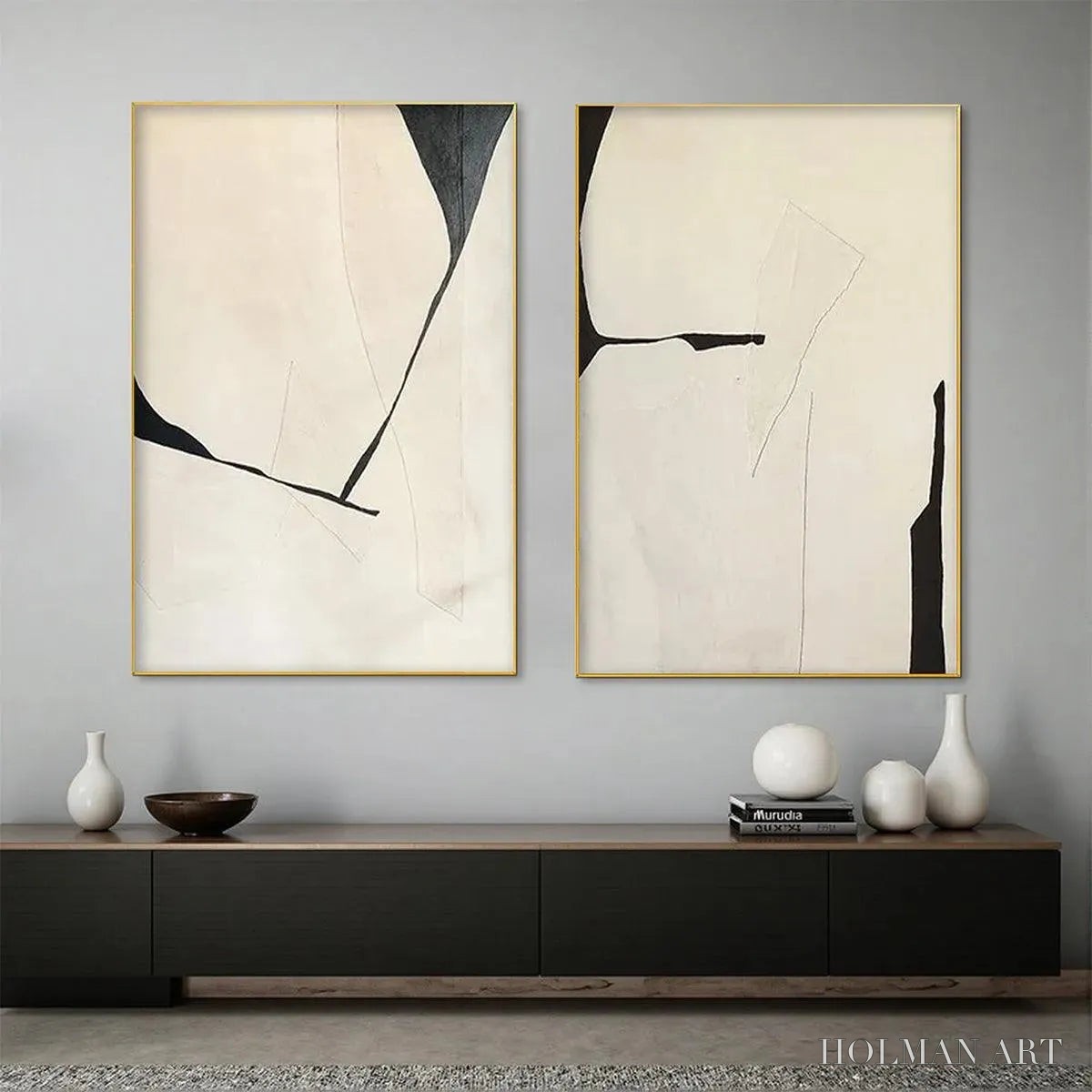 HOLMAN ART Minimalist Abstract Diptych – Abstract Minimalist Painting Set of 2, Vertical - image 2