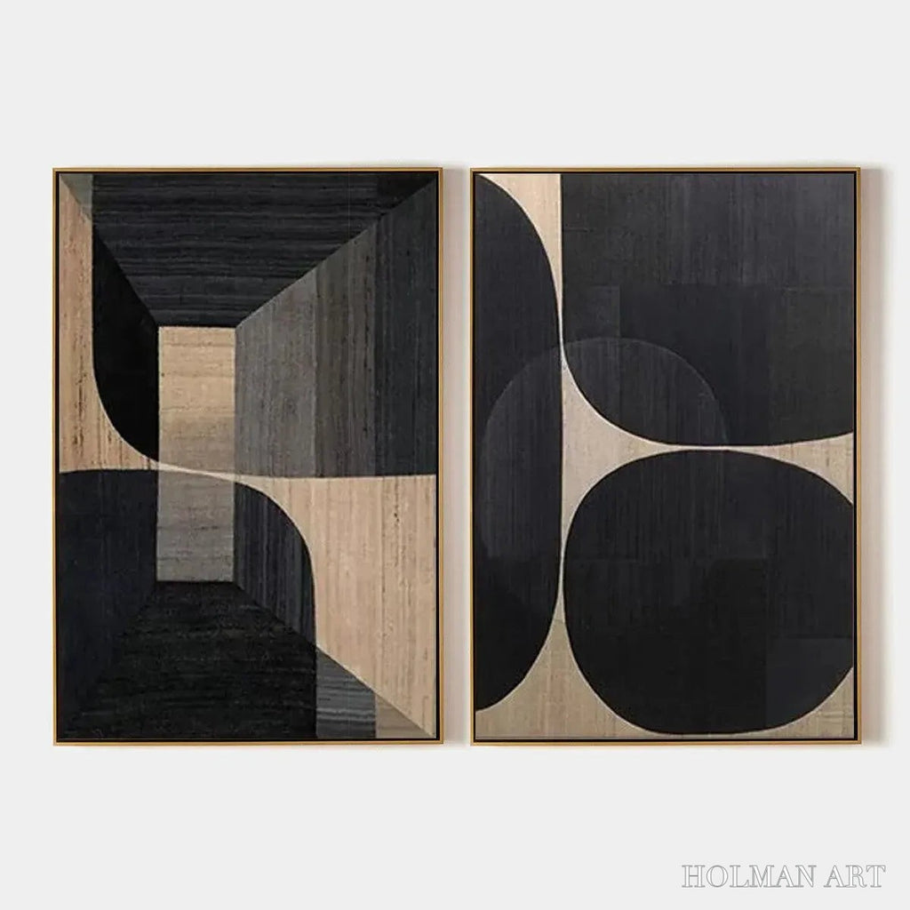 HOLMAN ART Minimalist Geometric Diptych – Abstract Geometric Painting Set of 2, Square - image 1
