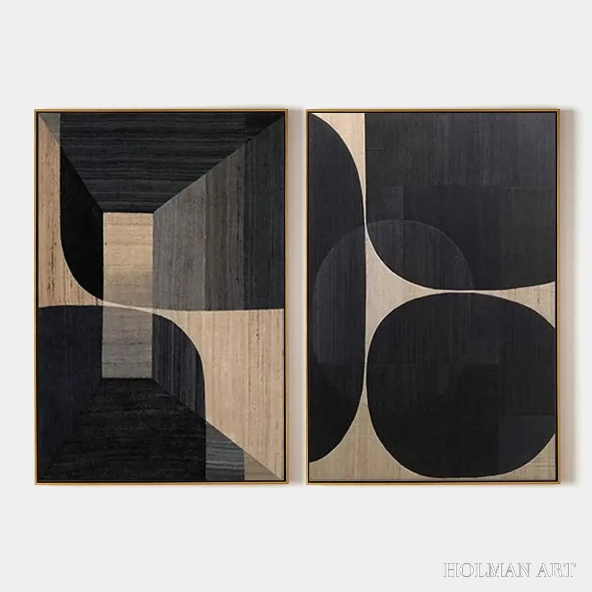 HOLMAN ART Minimalist Geometric Diptych – Abstract Geometric Painting Set of 2, Square - image 1