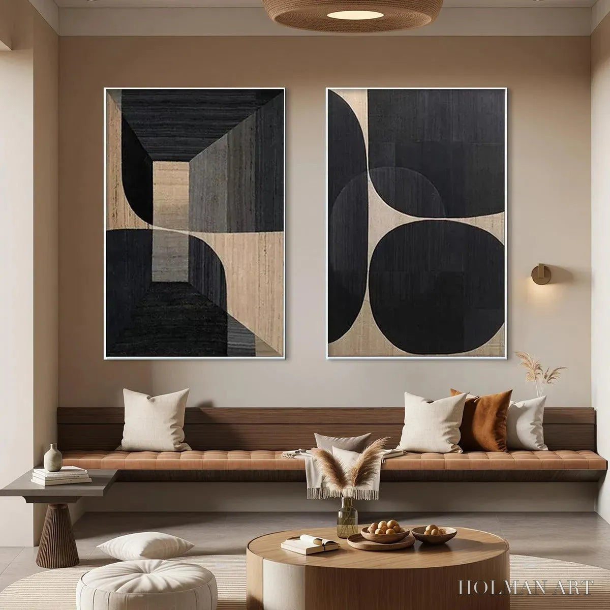 HOLMAN ART Minimalist Geometric Diptych – Abstract Geometric Painting Set of 2, Square - image 2
