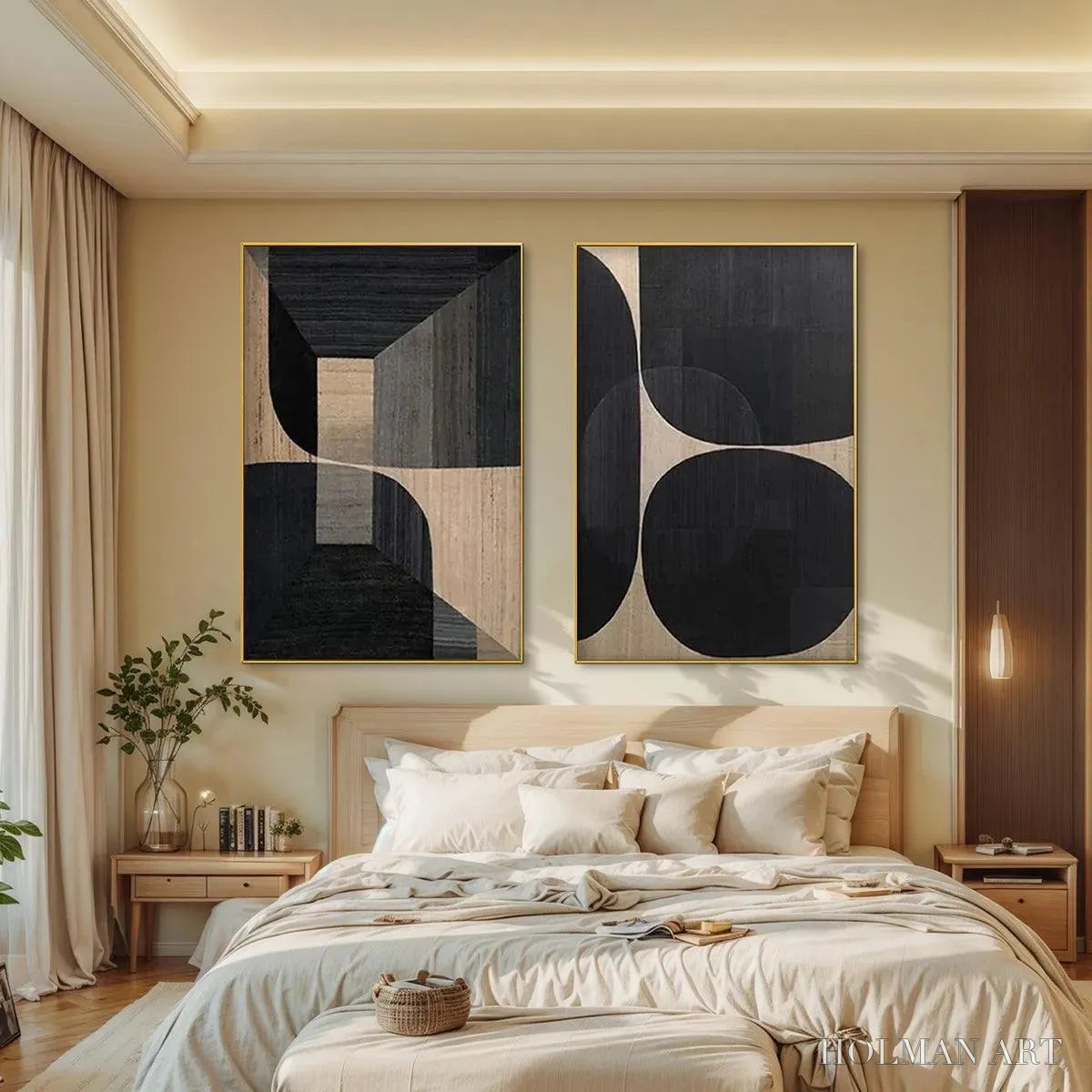 HOLMAN ART Minimalist Geometric Diptych – Abstract Geometric Painting Set of 2, Square - image 4