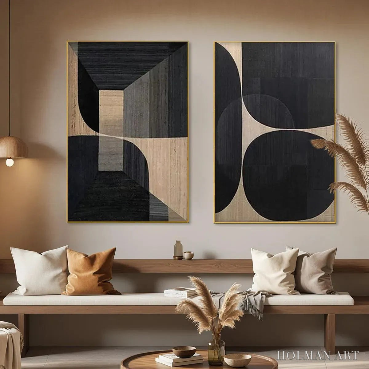 HOLMAN ART Minimalist Geometric Diptych – Abstract Geometric Painting Set of 2, Square - image 5