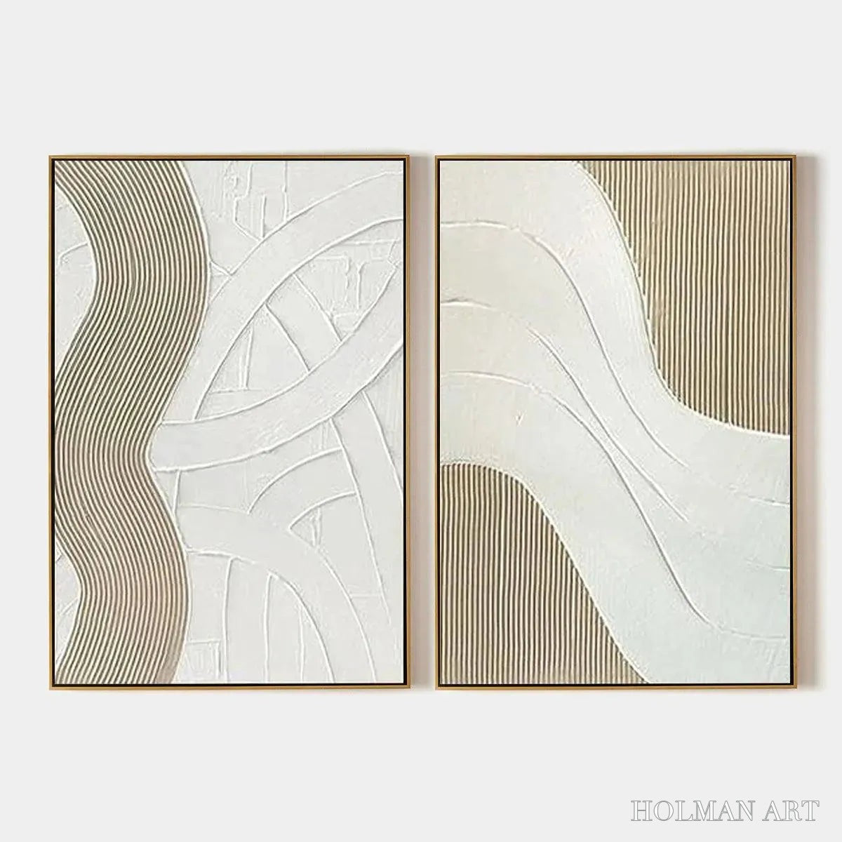 HOLMAN ART Textured White Lines Diptych – Minimalist Textured Painting Set of 2, Square - image 1