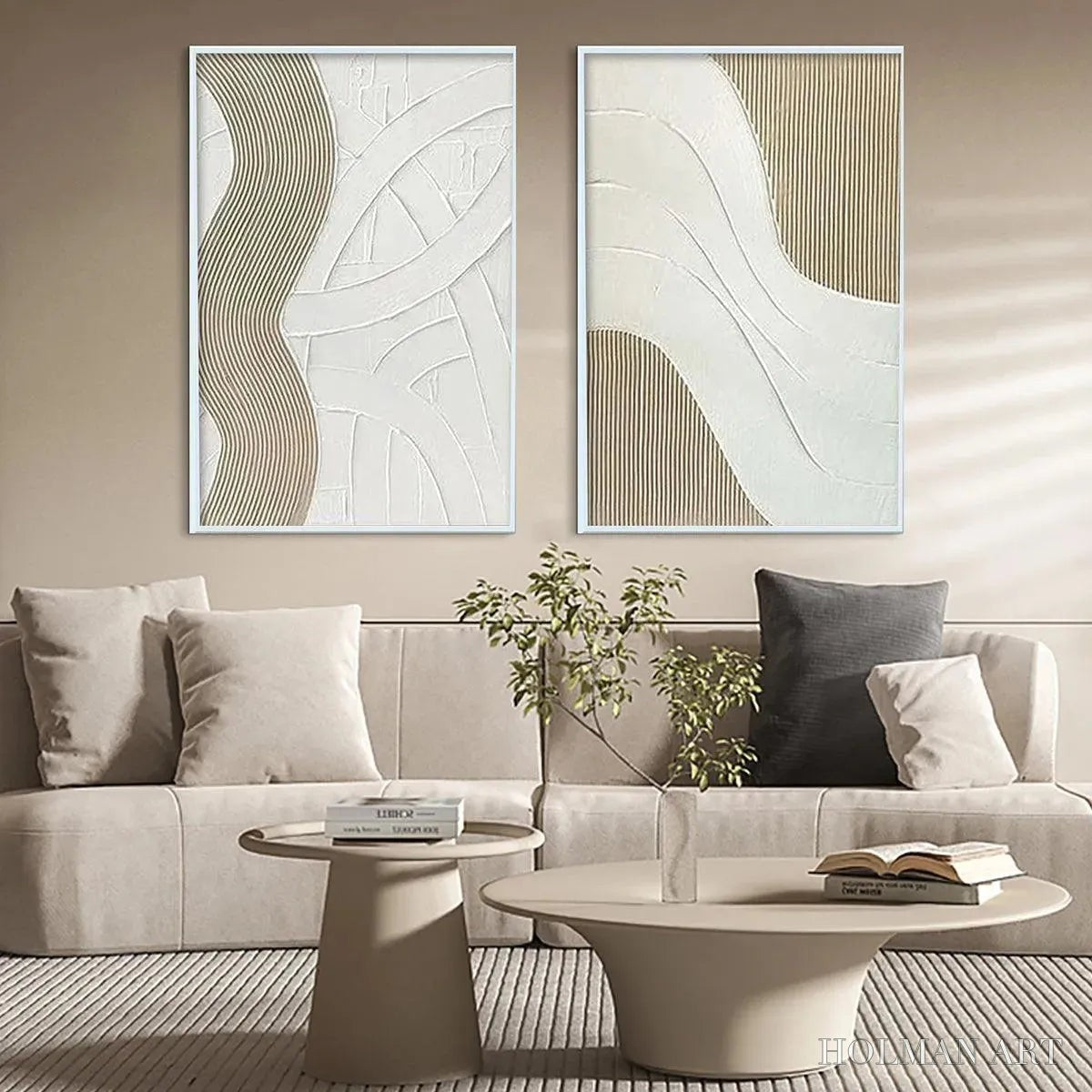 HOLMAN ART Textured White Lines Diptych – Minimalist Textured Painting Set of 2, Square - image 2