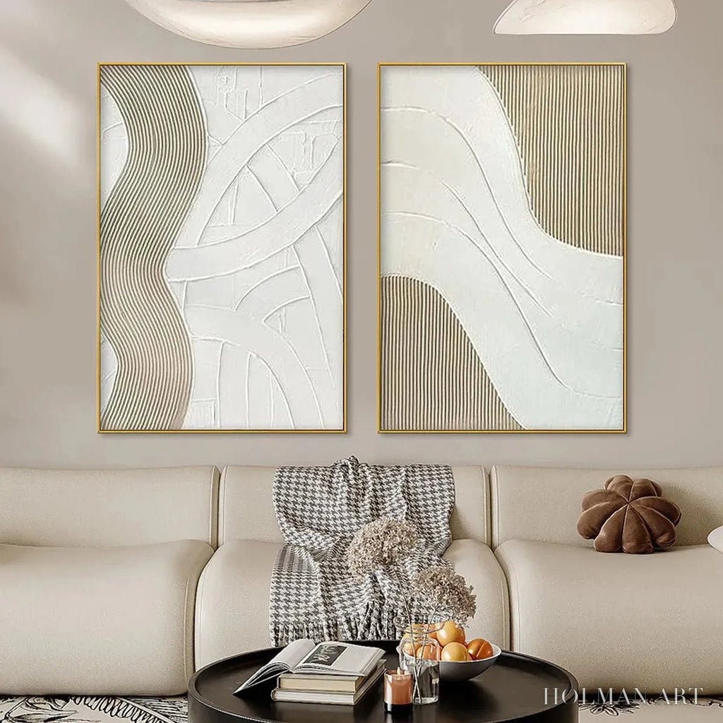 HOLMAN ART Textured White Lines Diptych – Minimalist Textured Painting Set of 2, Square - image 4