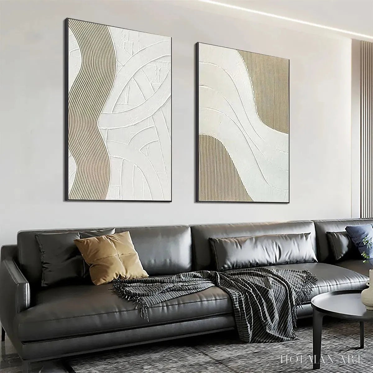 HOLMAN ART Textured White Lines Diptych – Minimalist Textured Painting Set of 2, Square - image 5