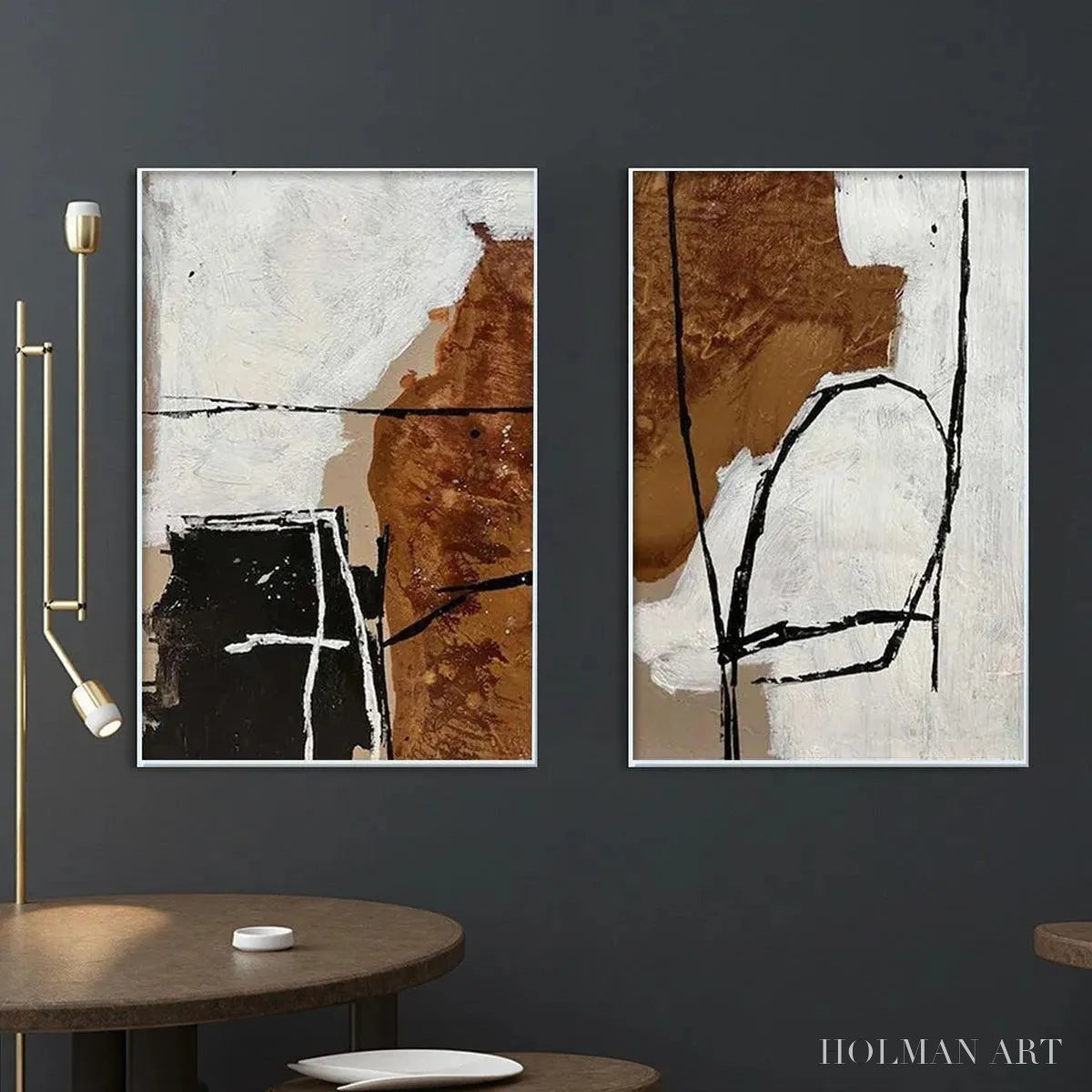 HOLMAN ART Brown & White Abstract Diptych – Abstract Painting Set of 2, Vertical - image 5