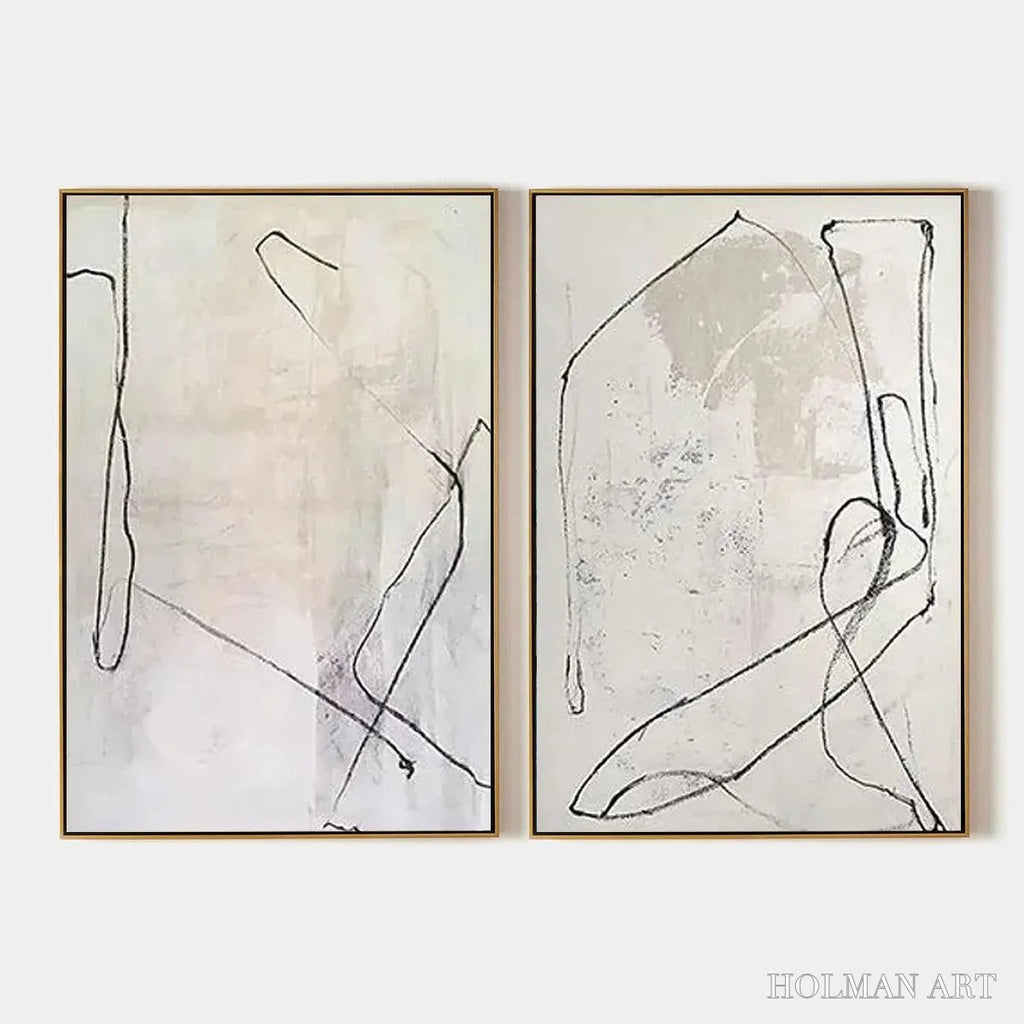 HOLMAN ART Minimalist Abstract Diptych – Beige Abstract Painting Set of 2 - image 1