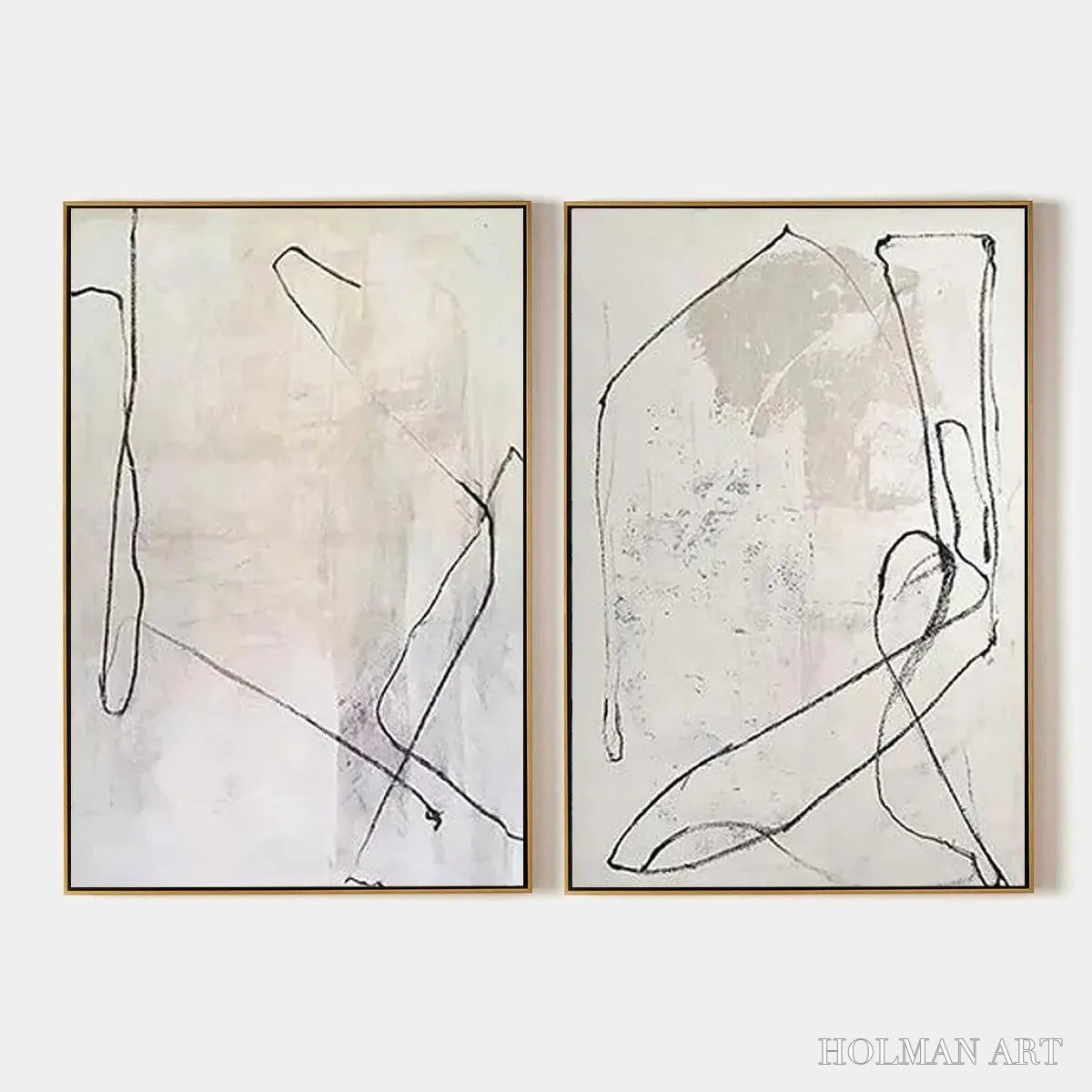 HOLMAN ART Minimalist Abstract Diptych – Beige Abstract Painting Set of 2 - image 1