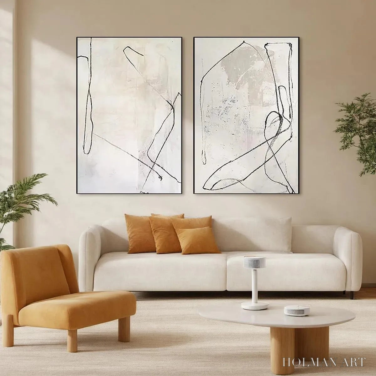 HOLMAN ART Minimalist Abstract Diptych – Beige Abstract Painting Set of 2 - image 2