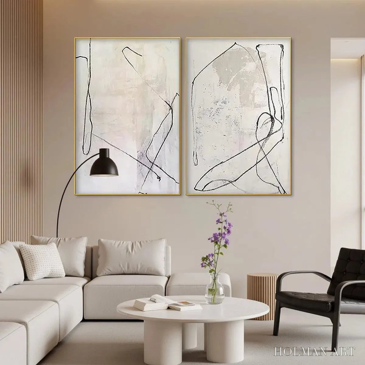 HOLMAN ART Minimalist Abstract Diptych – Beige Abstract Painting Set of 2 - image 5