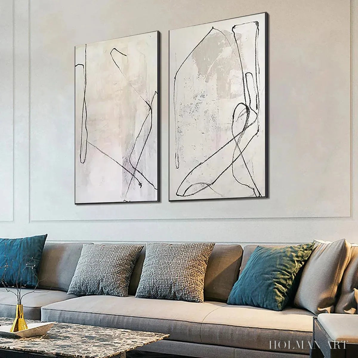 HOLMAN ART Minimalist Abstract Diptych – Beige Abstract Painting Set of 2 - image 6