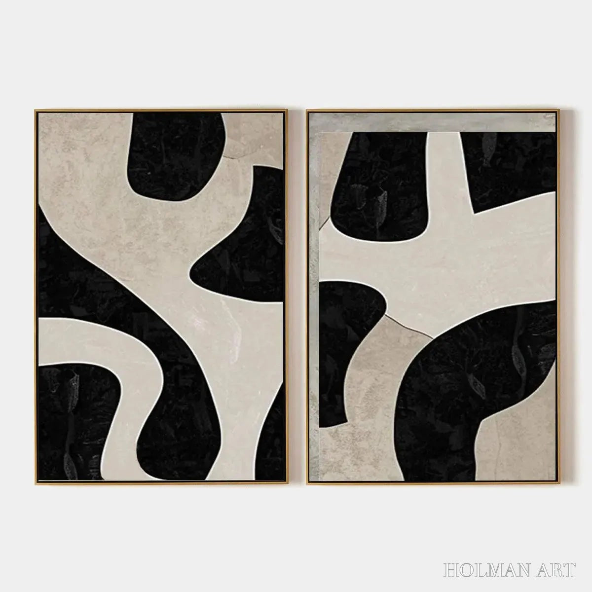 HOLMAN ART Black & Beige Abstract Diptych – Abstract Painting Set of 2, Vertical - image 1