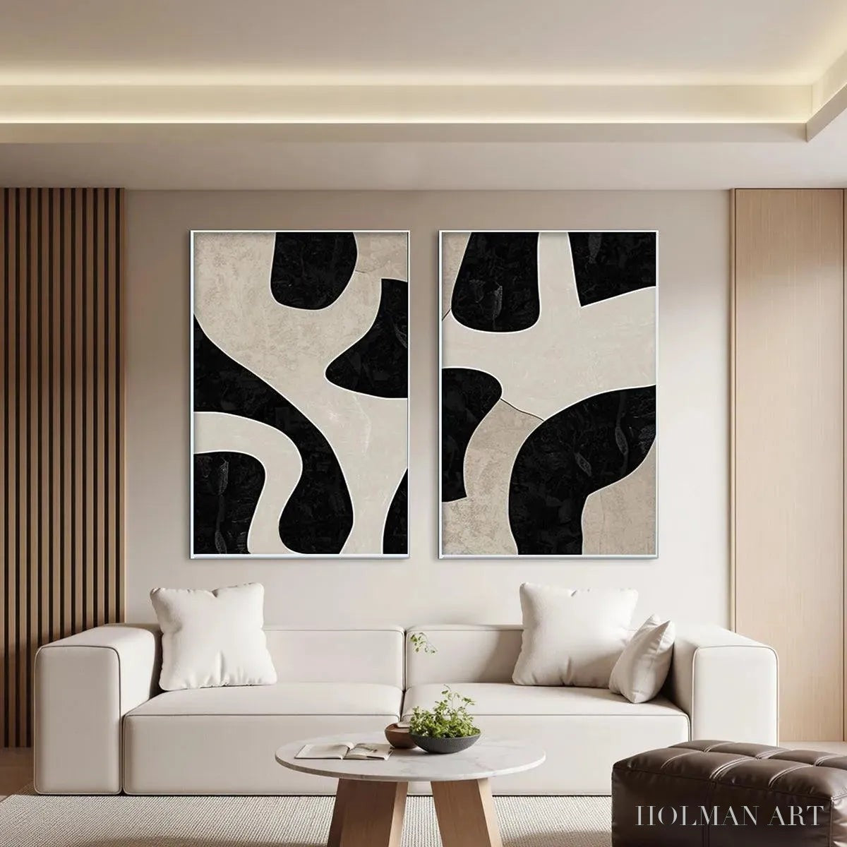 HOLMAN ART Black & Beige Abstract Diptych – Abstract Painting Set of 2, Vertical - image 2