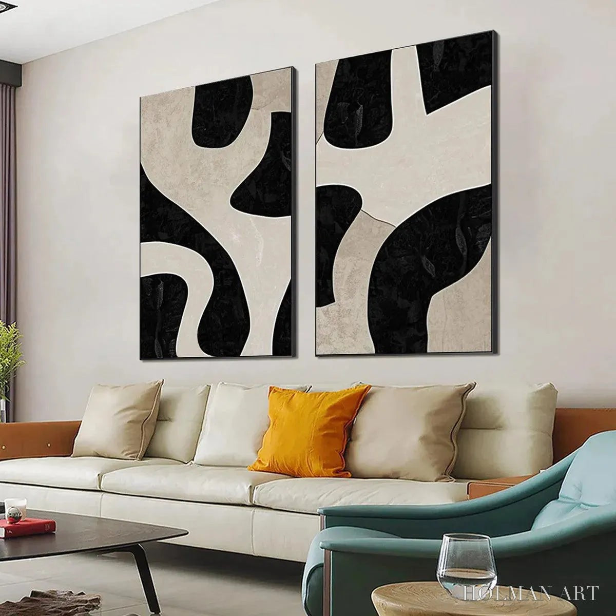 HOLMAN ART Black & Beige Abstract Diptych – Abstract Painting Set of 2, Vertical - image 4