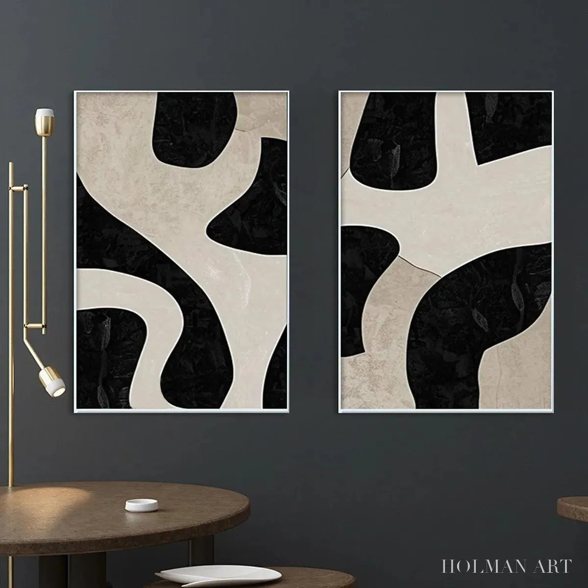 HOLMAN ART Black & Beige Abstract Diptych – Abstract Painting Set of 2, Vertical - image 5