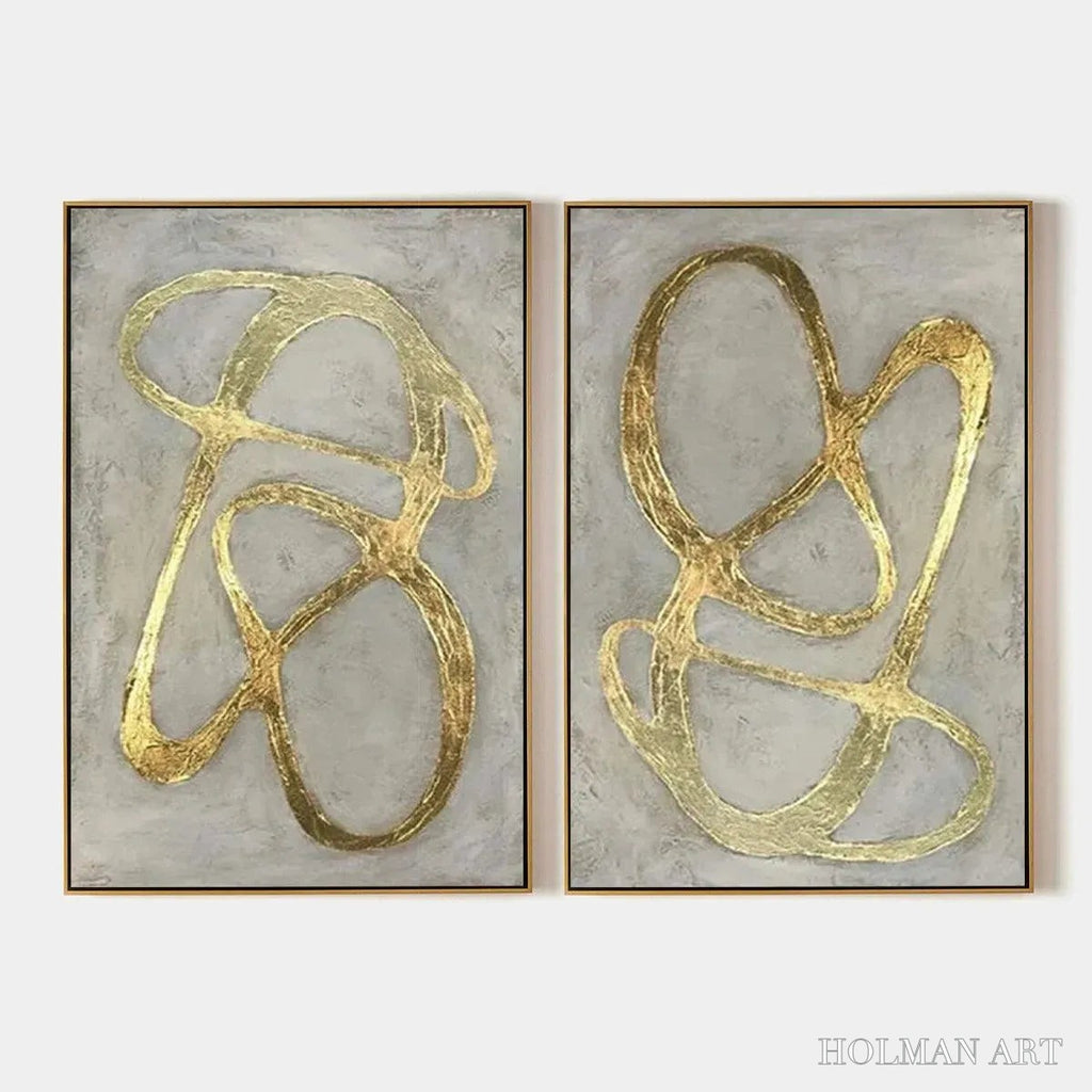 HOLMAN ART Golden Abstract Diptych – Abstract Painting Set of 2, Vertical - image 1