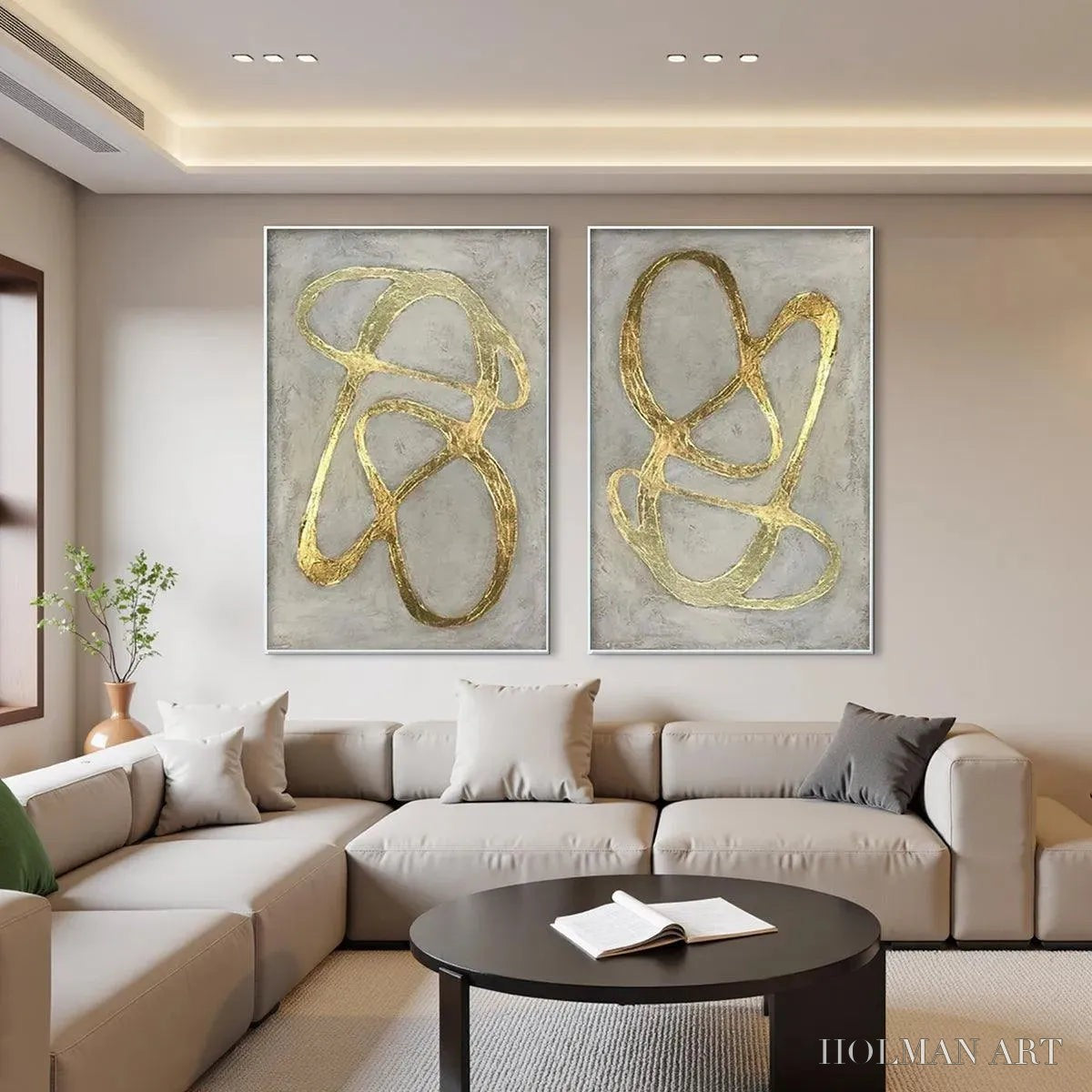 HOLMAN ART Golden Abstract Diptych – Abstract Painting Set of 2, Vertical - image 2