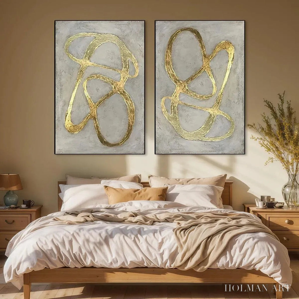 HOLMAN ART Golden Abstract Diptych – Abstract Painting Set of 2, Vertical - image 4