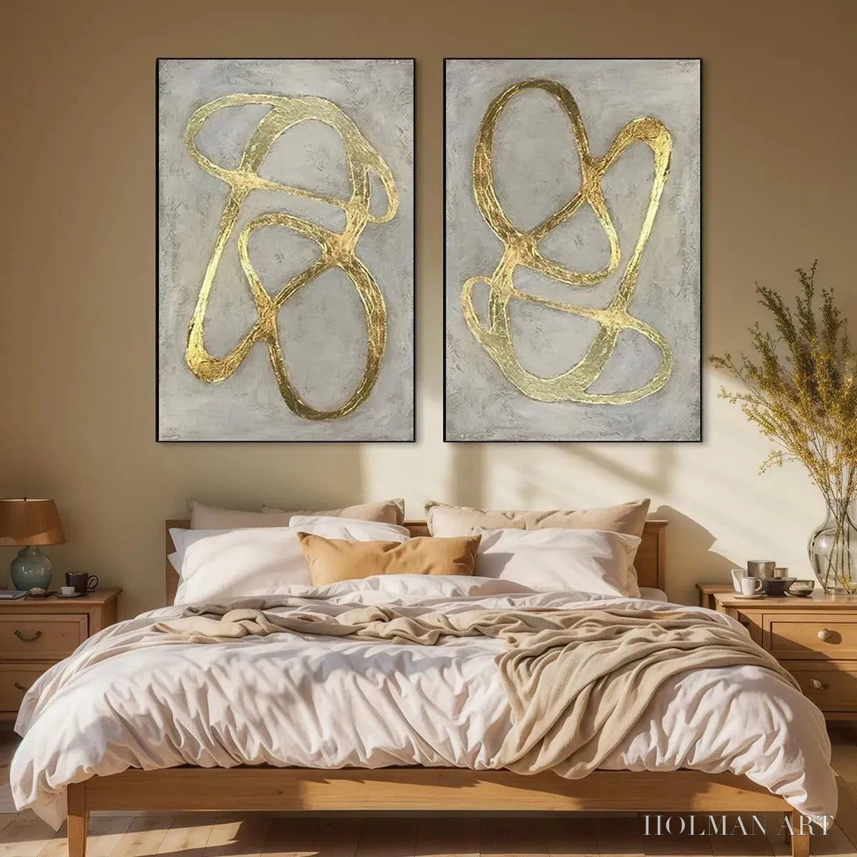HOLMAN ART Golden Abstract Diptych – Abstract Painting Set of 2, Vertical - image 4