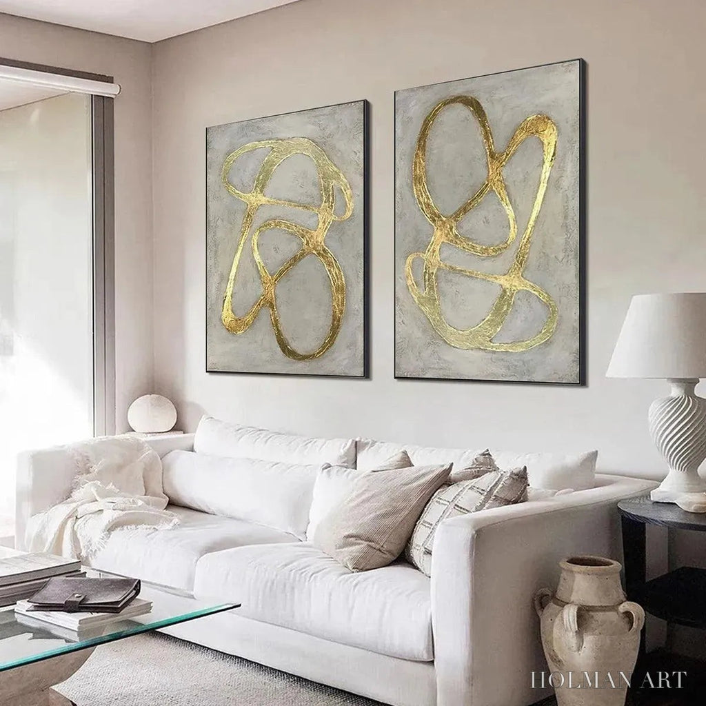 HOLMAN ART Golden Abstract Diptych – Abstract Painting Set of 2, Vertical - image 6