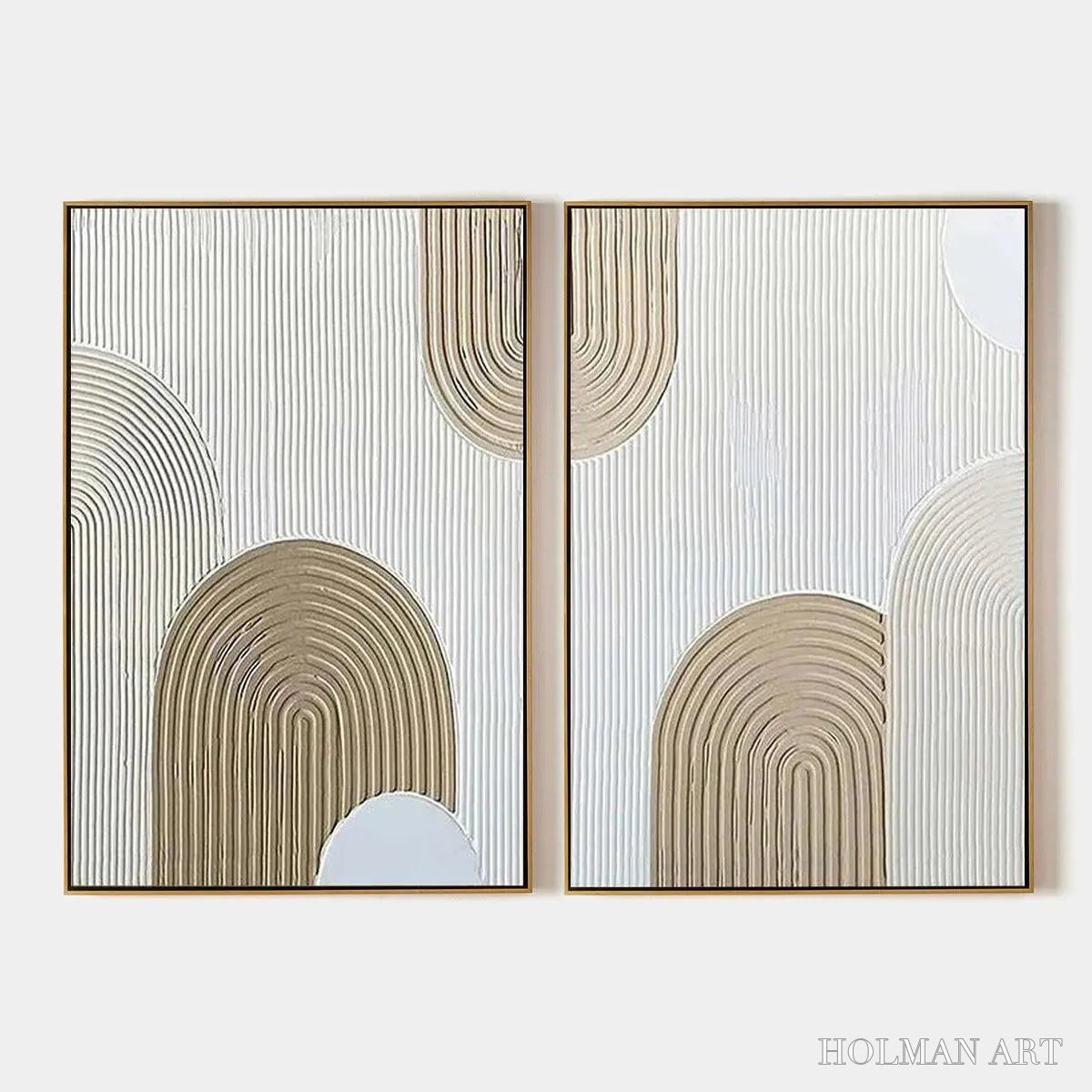 HOLMAN ART Beige Textured Arches Diptych – Textured Abstract Painting Set of 2, Vertical - image 1