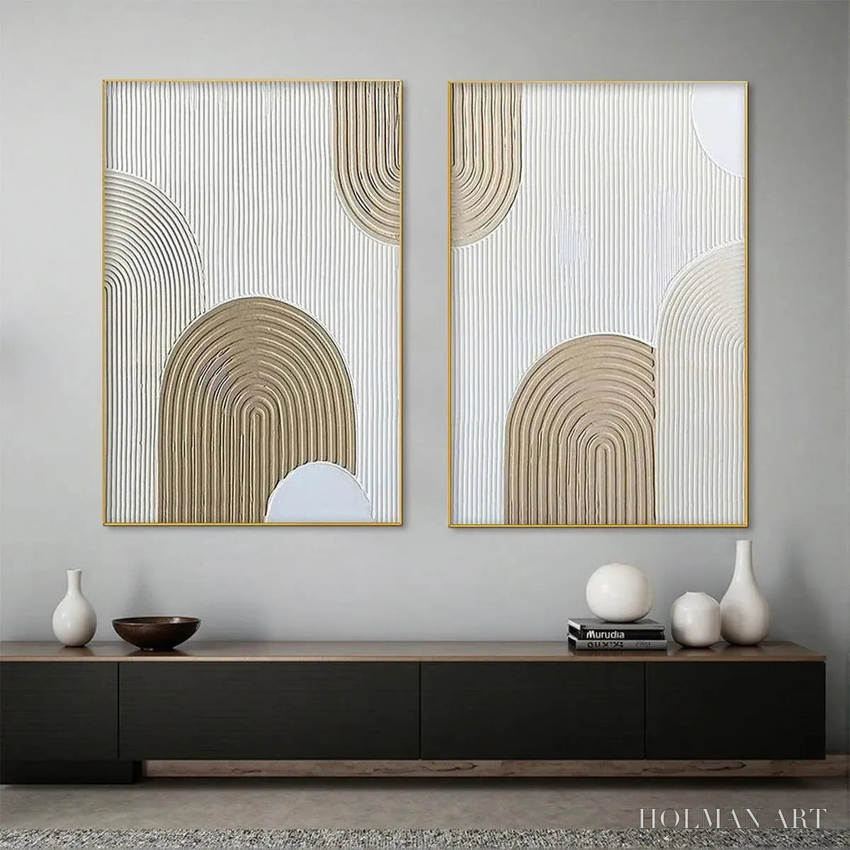 HOLMAN ART Beige Textured Arches Diptych – Textured Abstract Painting Set of 2, Vertical - image 2