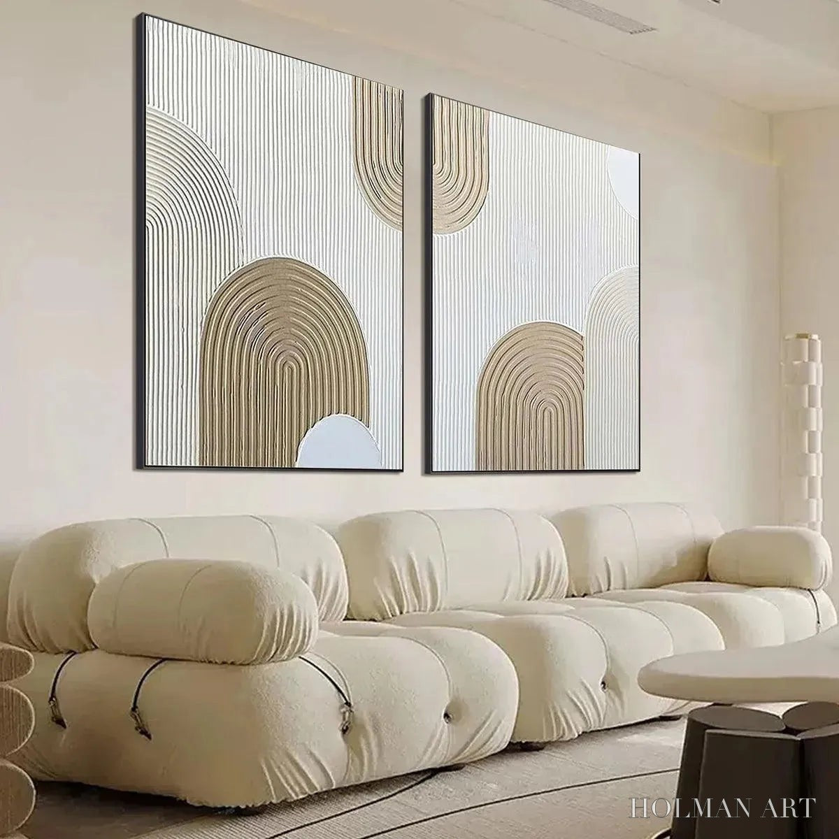 HOLMAN ART Beige Textured Arches Diptych – Textured Abstract Painting Set of 2, Vertical - image 4