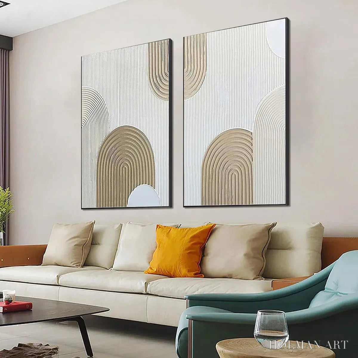 HOLMAN ART Beige Textured Arches Diptych – Textured Abstract Painting Set of 2, Vertical - image 5