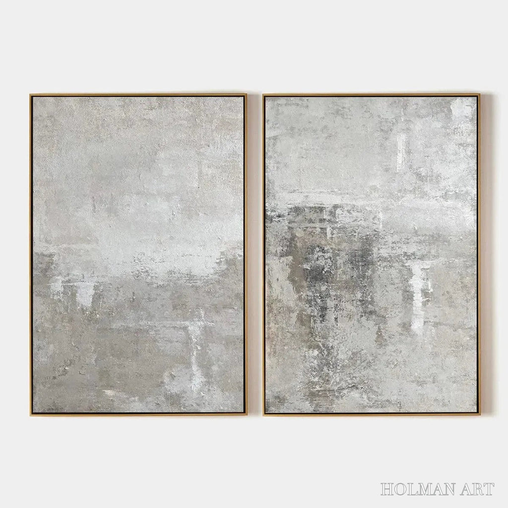 HOLMAN ART Grey Abstract Textured Diptych – Textured Abstract Painting Set of 2, Vertical - image 1