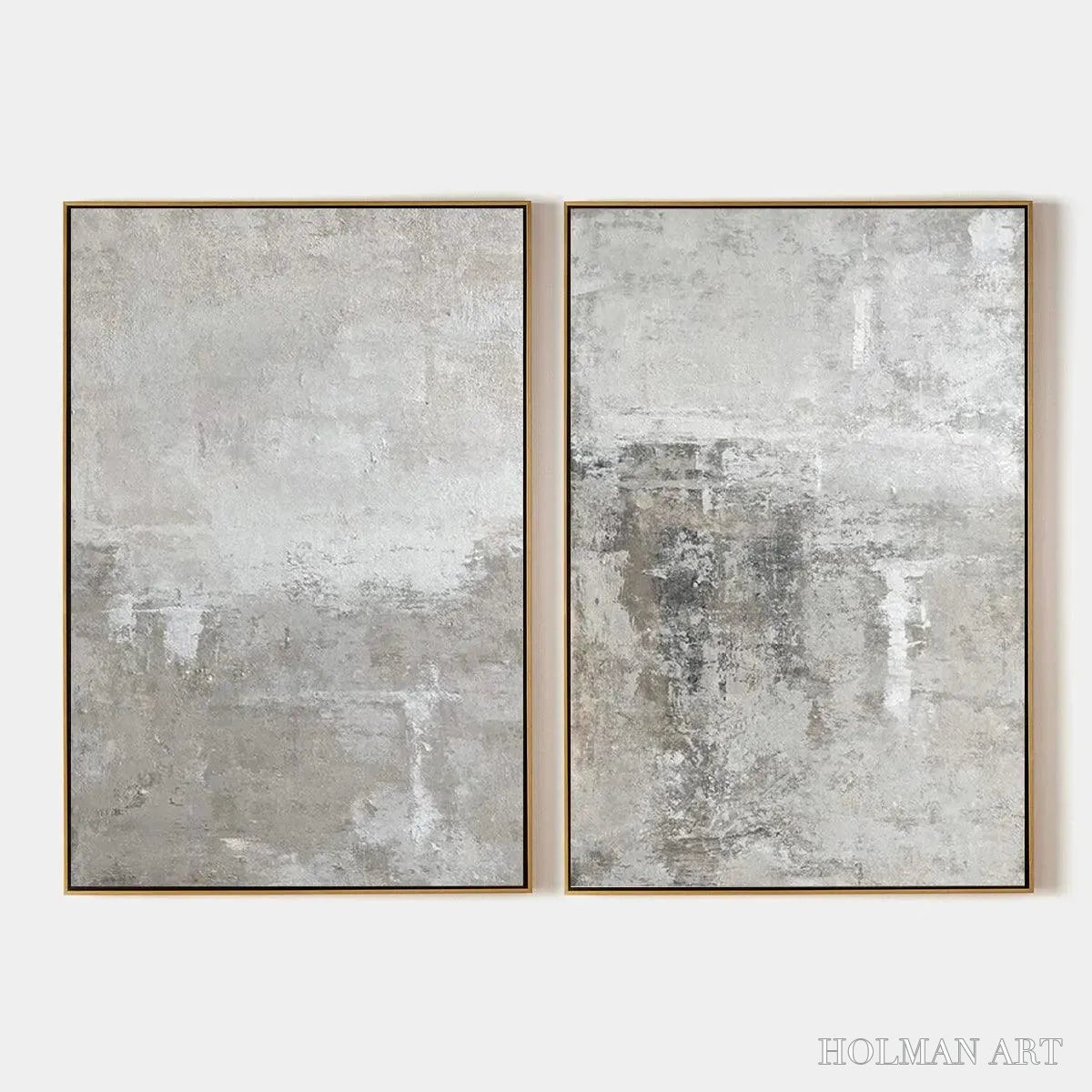 HOLMAN ART Grey Abstract Textured Diptych – Textured Abstract Painting Set of 2, Vertical - image 1
