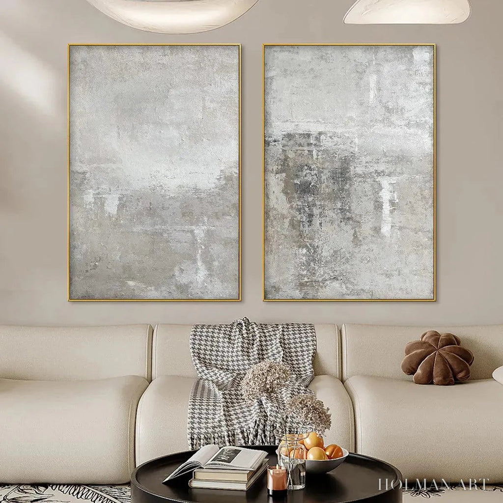 HOLMAN ART Grey Abstract Textured Diptych – Textured Abstract Painting Set of 2, Vertical - image 2