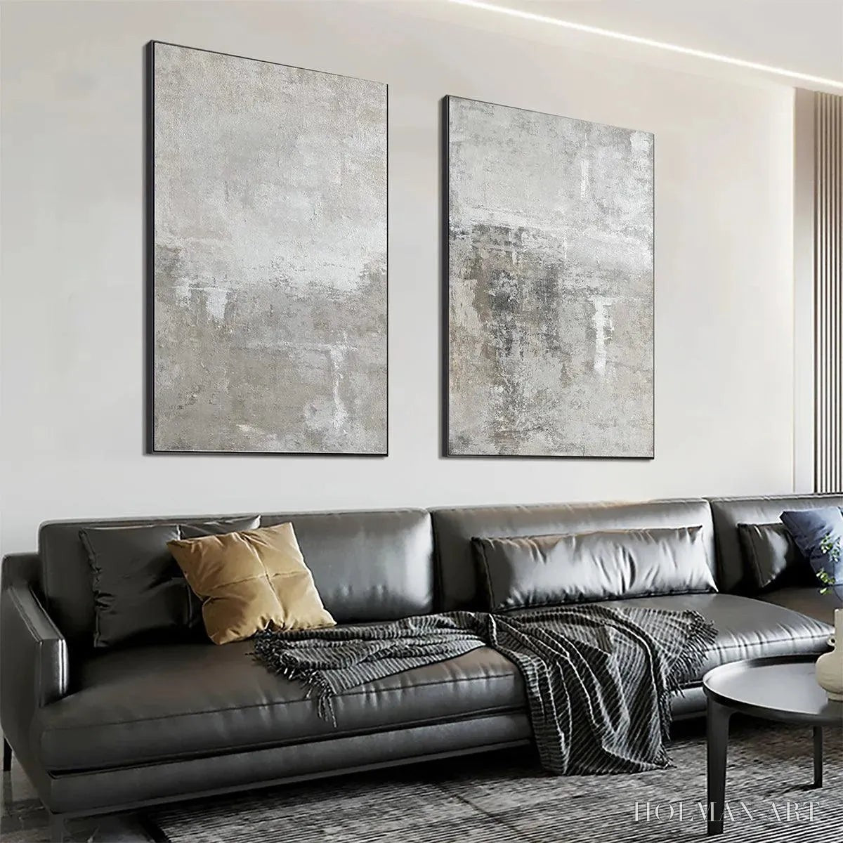 HOLMAN ART Grey Abstract Textured Diptych – Textured Abstract Painting Set of 2, Vertical - image 3