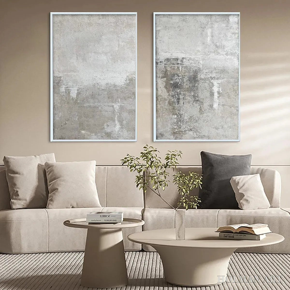 HOLMAN ART Grey Abstract Textured Diptych – Textured Abstract Painting Set of 2, Vertical - image 6