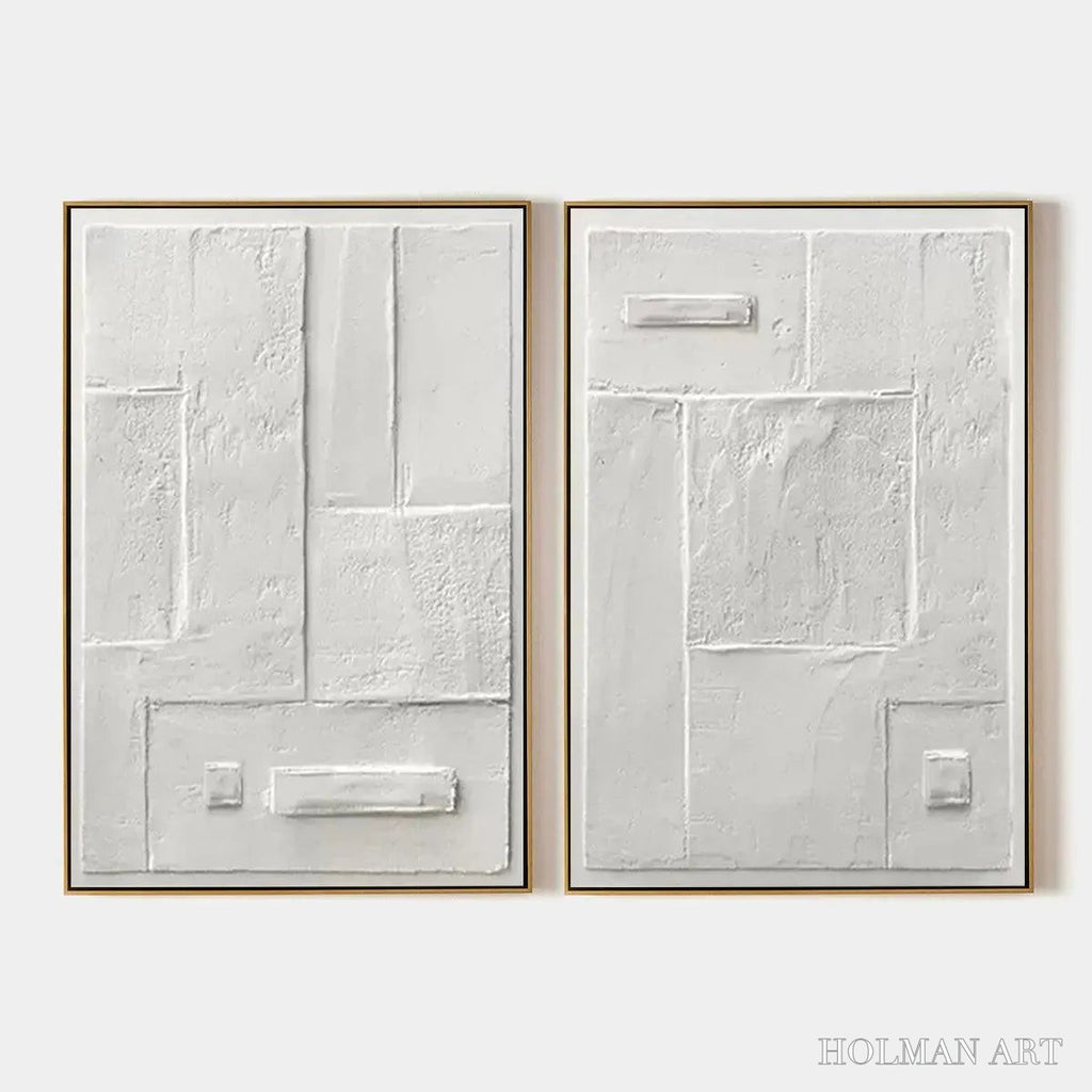 HOLMAN ART White Textured Vertical Diptych – Minimalist Textured Painting Set of 2, Vertical - image 1