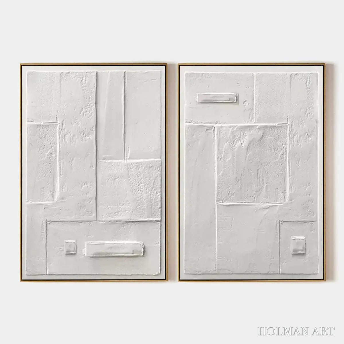 HOLMAN ART White Textured Vertical Diptych – Minimalist Textured Painting Set of 2, Vertical - image 1