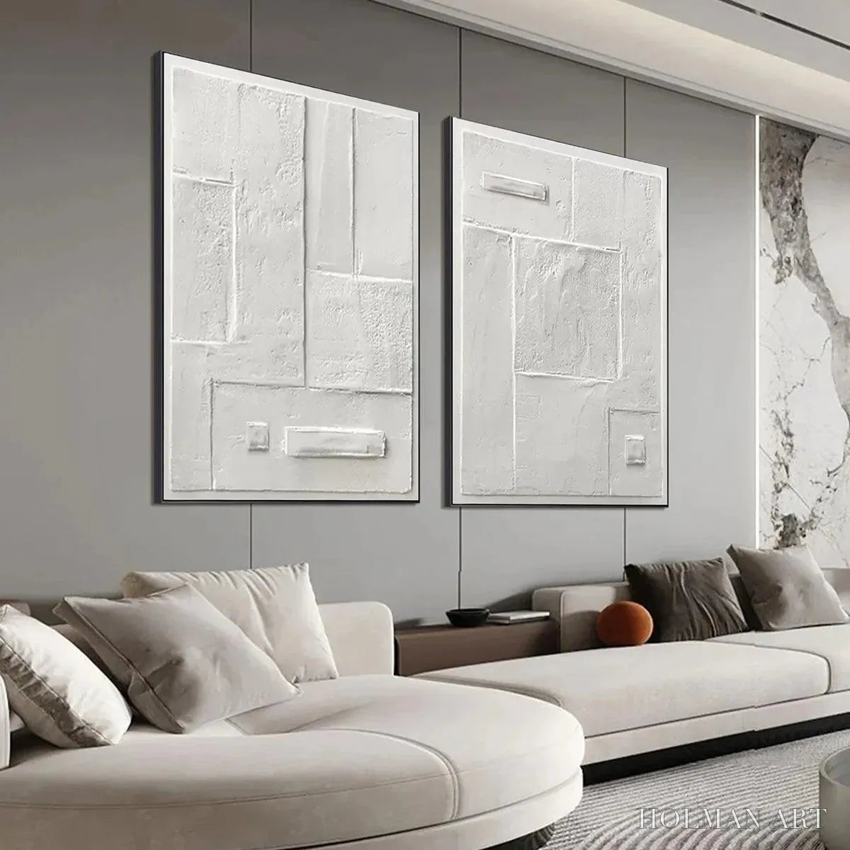 HOLMAN ART White Textured Vertical Diptych – Minimalist Textured Painting Set of 2, Vertical - image 4