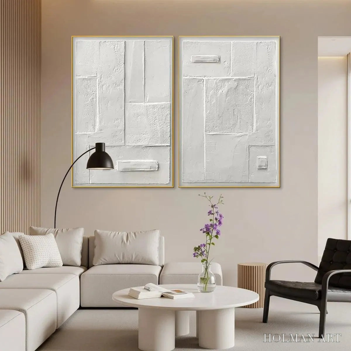 HOLMAN ART White Textured Vertical Diptych – Minimalist Textured Painting Set of 2, Vertical - image 5