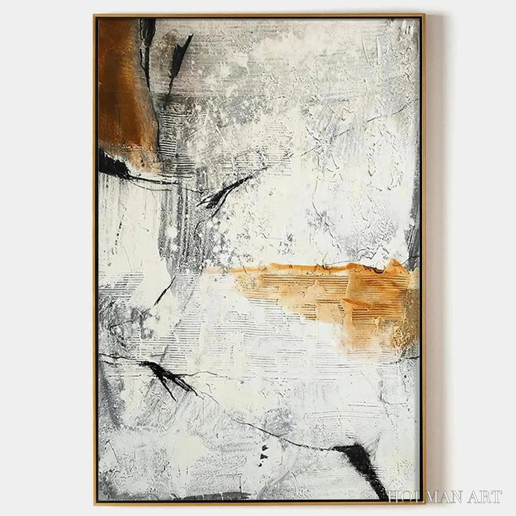 HOLMAN ART Textured Abstract in Brown and White – Modern Abstract Painting, Vertical - image 1