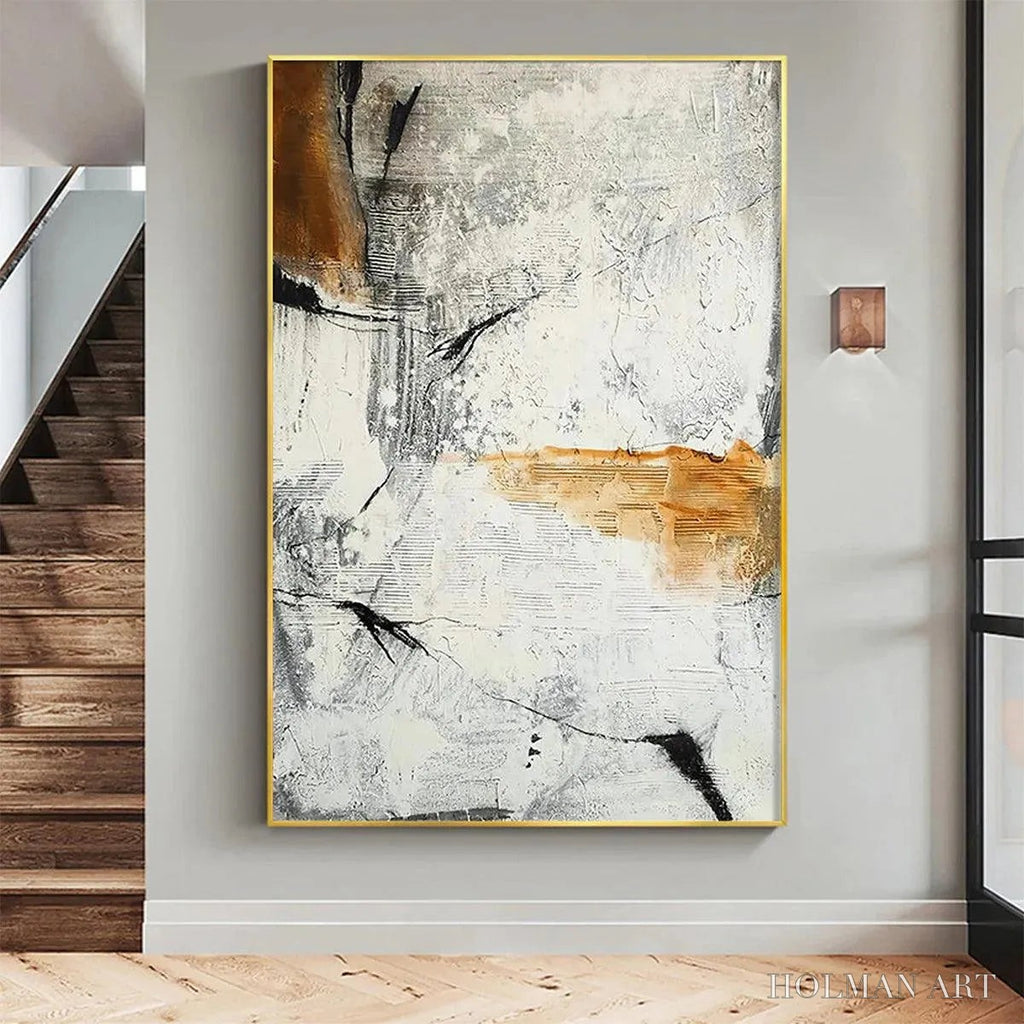 HOLMAN ART Textured Abstract in Brown and White – Modern Abstract Painting, Vertical - image 2