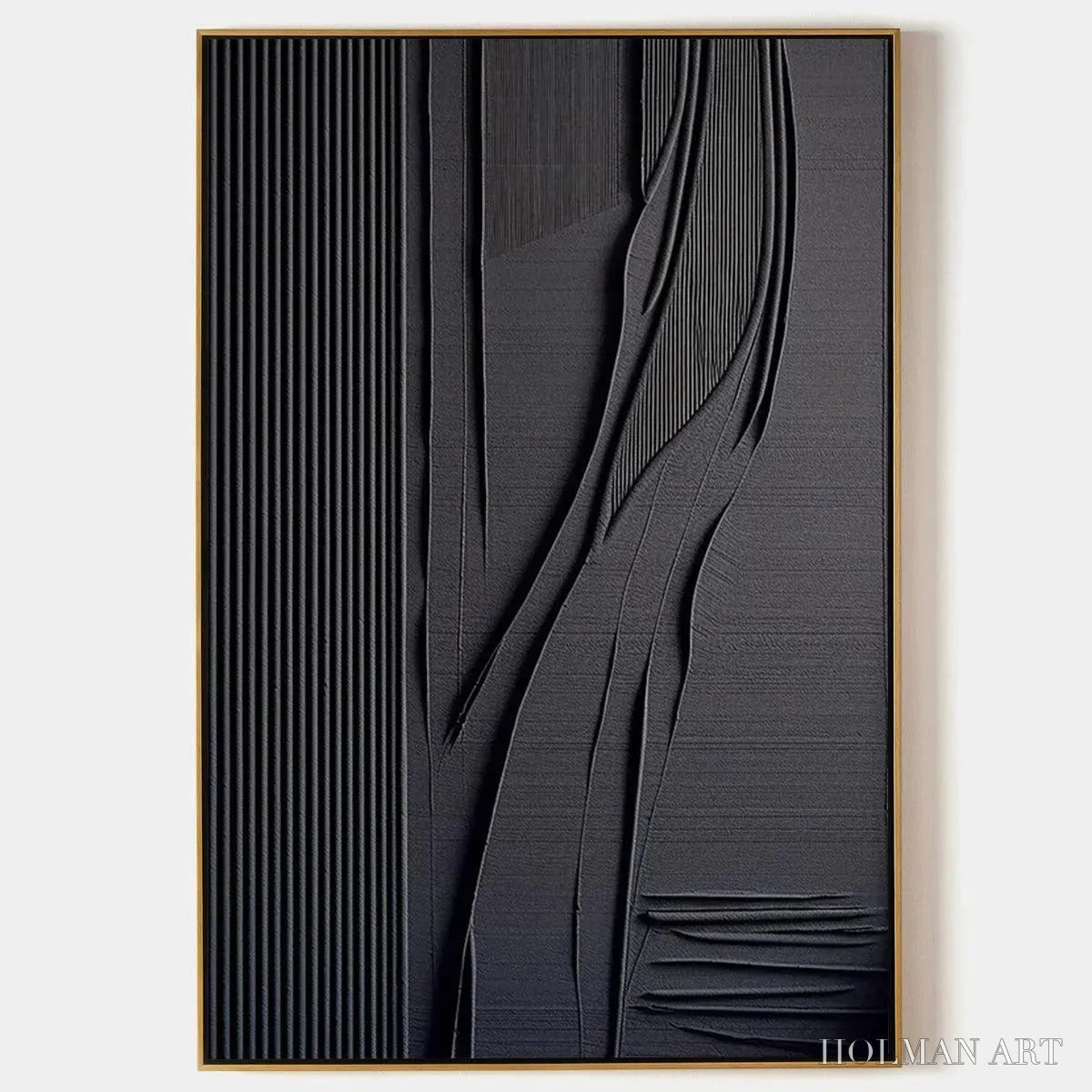 HOLMAN ART Black Textured Lines and Curves – Minimalist Textured Abstract Painting - image 1