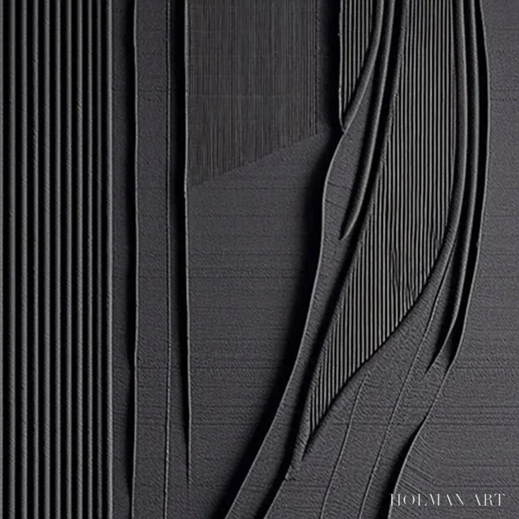 HOLMAN ART Black Textured Lines and Curves – Minimalist Textured Abstract Painting - image 4
