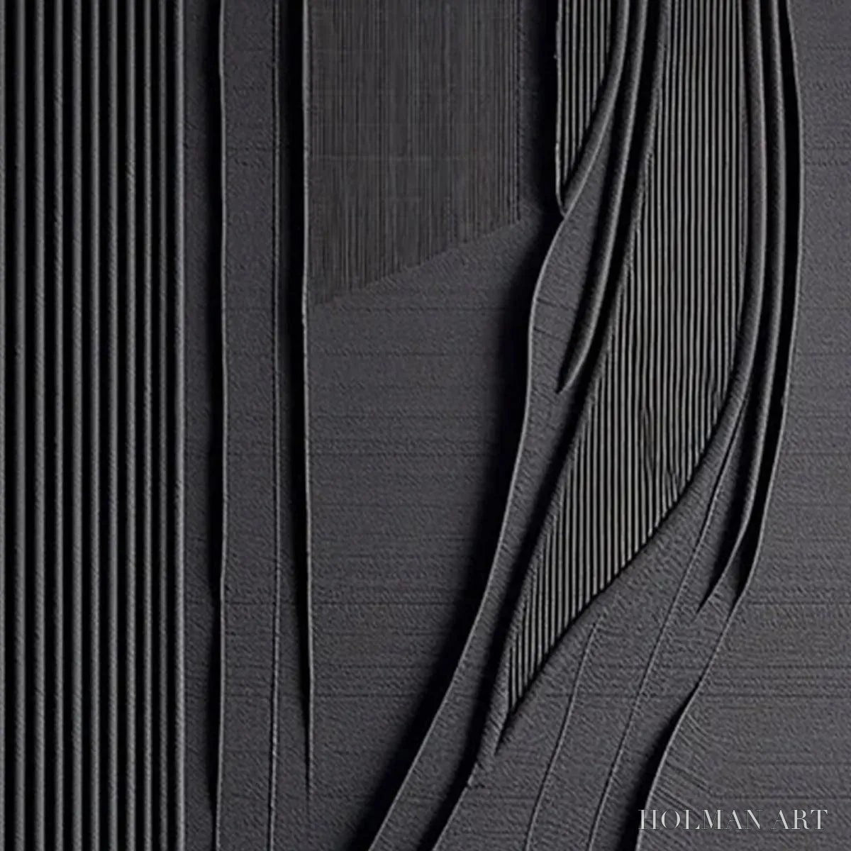 HOLMAN ART Black Textured Lines and Curves – Minimalist Textured Abstract Painting - image 4