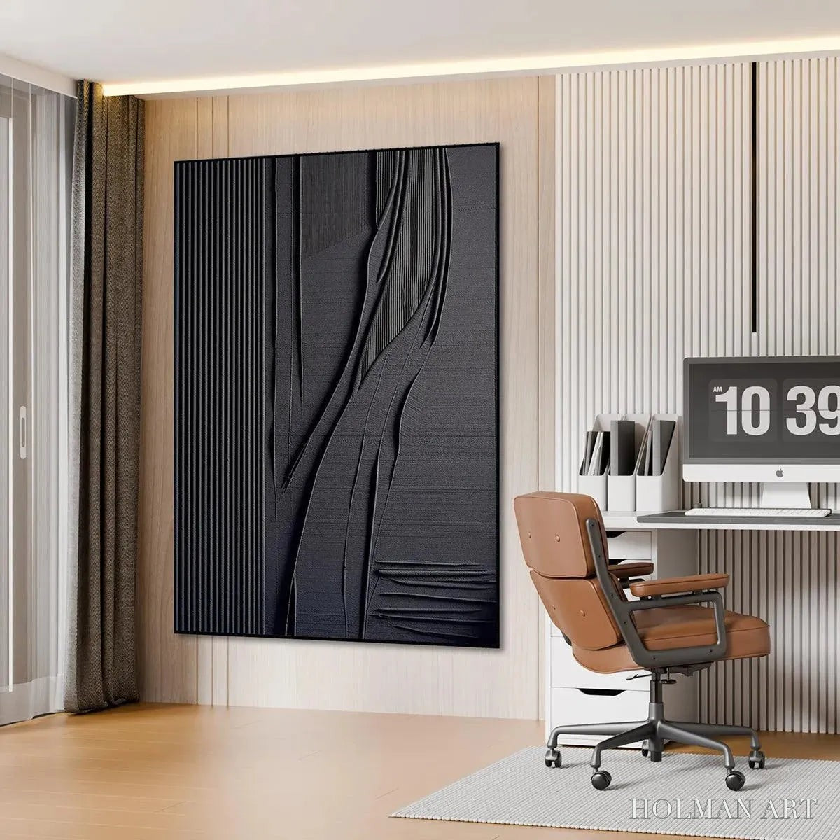 HOLMAN ART Black Textured Lines and Curves – Minimalist Textured Abstract Painting - image 5