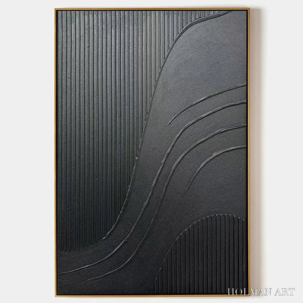 HOLMAN ART Black Textured Curves – Minimalist Textured Abstract Painting - image 1