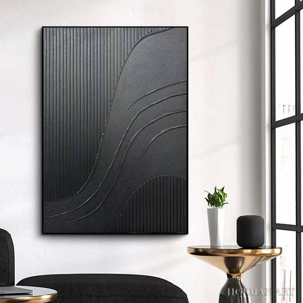 HOLMAN ART Black Textured Curves – Minimalist Textured Abstract Painting - image 2