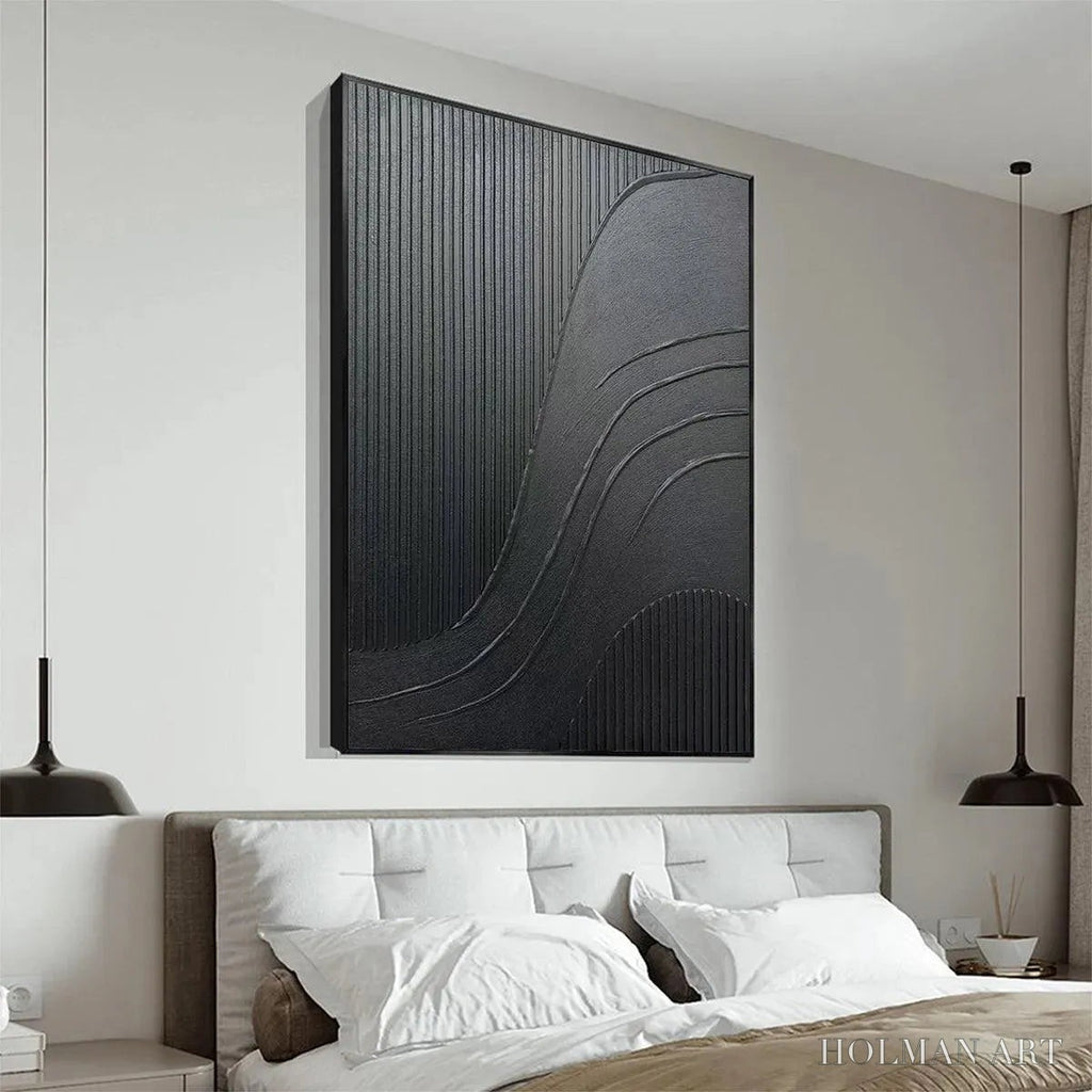 HOLMAN ART Black Textured Curves – Minimalist Textured Abstract Painting - image 3
